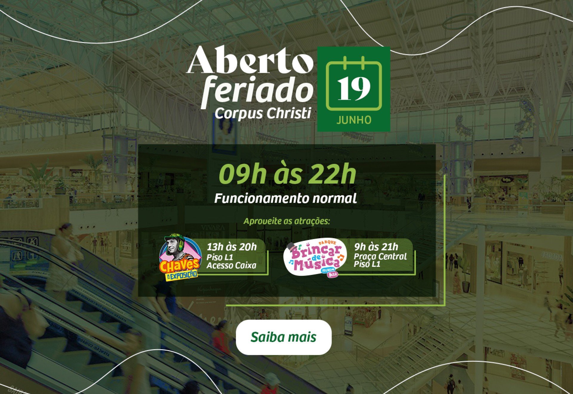 Confira o funcionamento das operações do Salvador Shopping no feriado de Corpus Christi